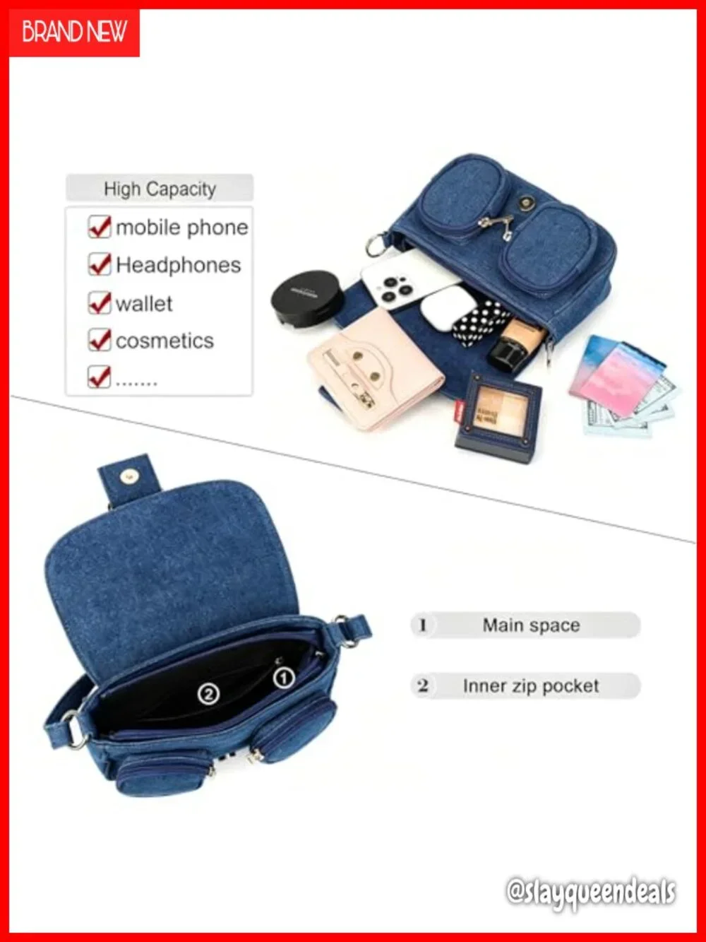 Vintage Denim Crossbody Bag Saddle Hobo Shoulder Purse for Women